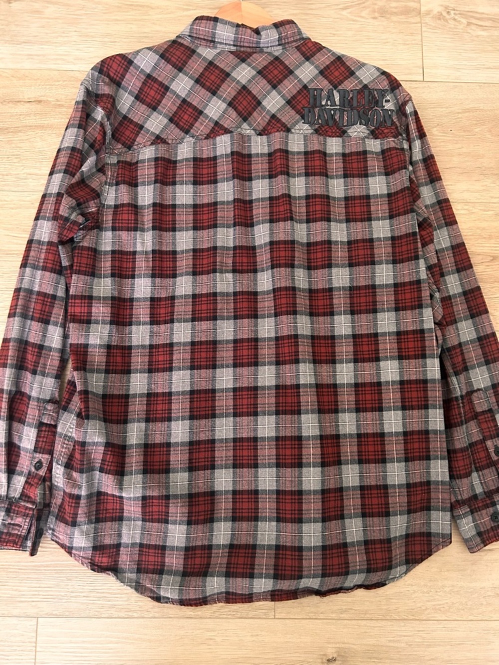 Harley-Davidson Red and Gray Plaid Button-Up Shirt